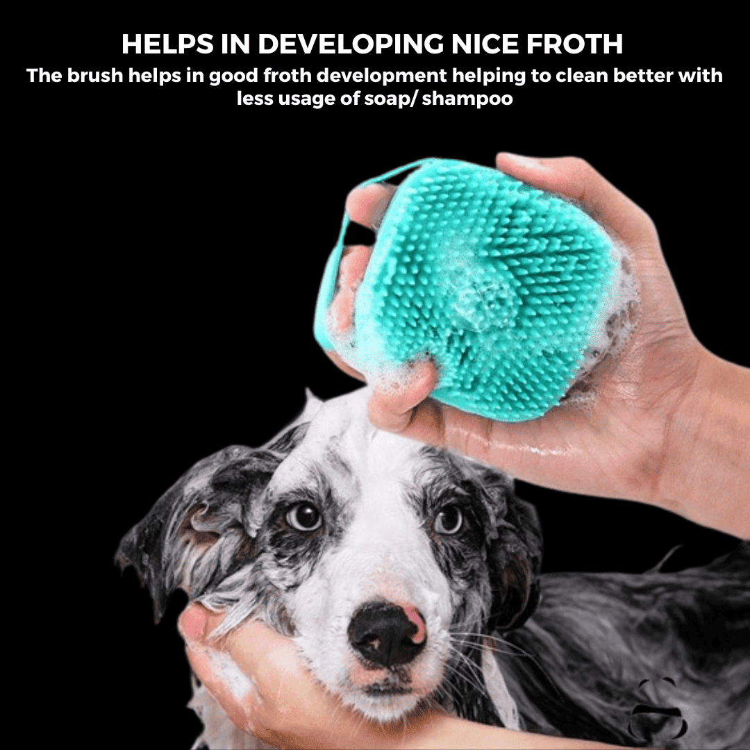 BRUSH FOR PETS' BATHING & MASSAGE | SILICONE BRUSH WITH HOOKS | MULTIPURPOSE
