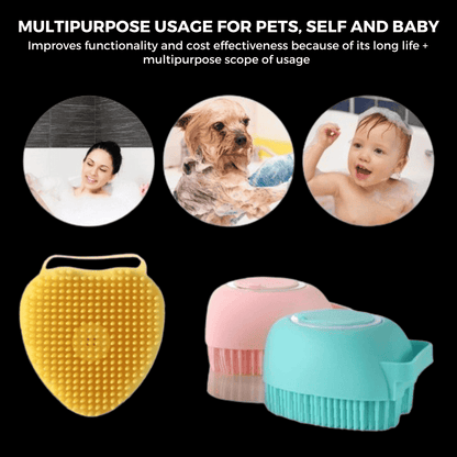 BRUSH FOR PETS' BATHING & MASSAGE | SILICONE BRUSH WITH HOOKS | MULTIPURPOSE