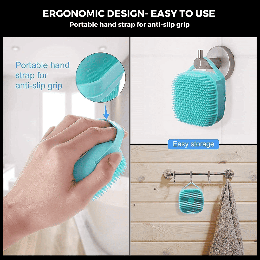 BRUSH FOR PETS' BATHING & MASSAGE | SILICONE BRUSH WITH HOOKS | MULTIPURPOSE