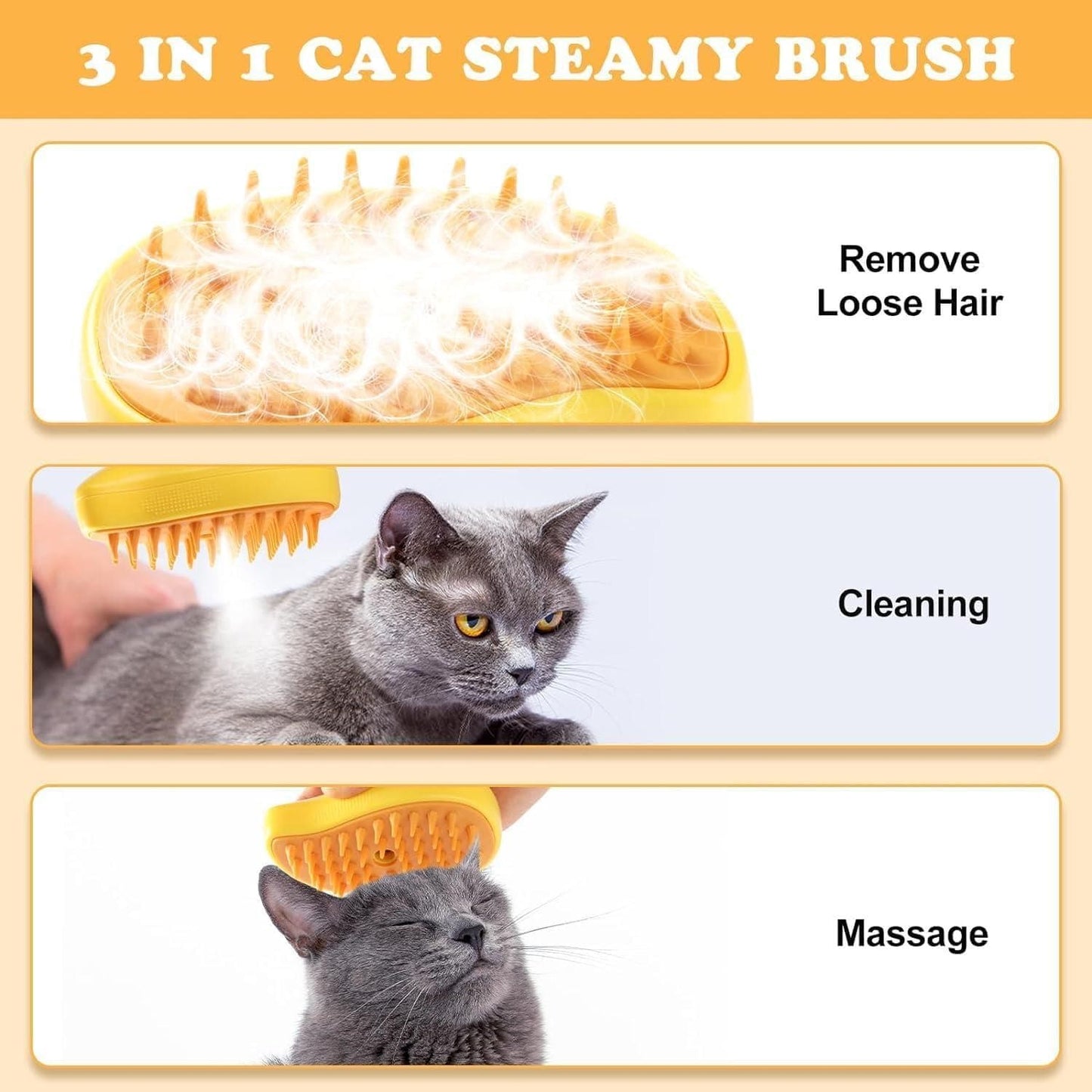 STEAMY PETS' HAIR BRUSH | FOR CATS & DOGS | SPA-LIKE EXPERIENCE