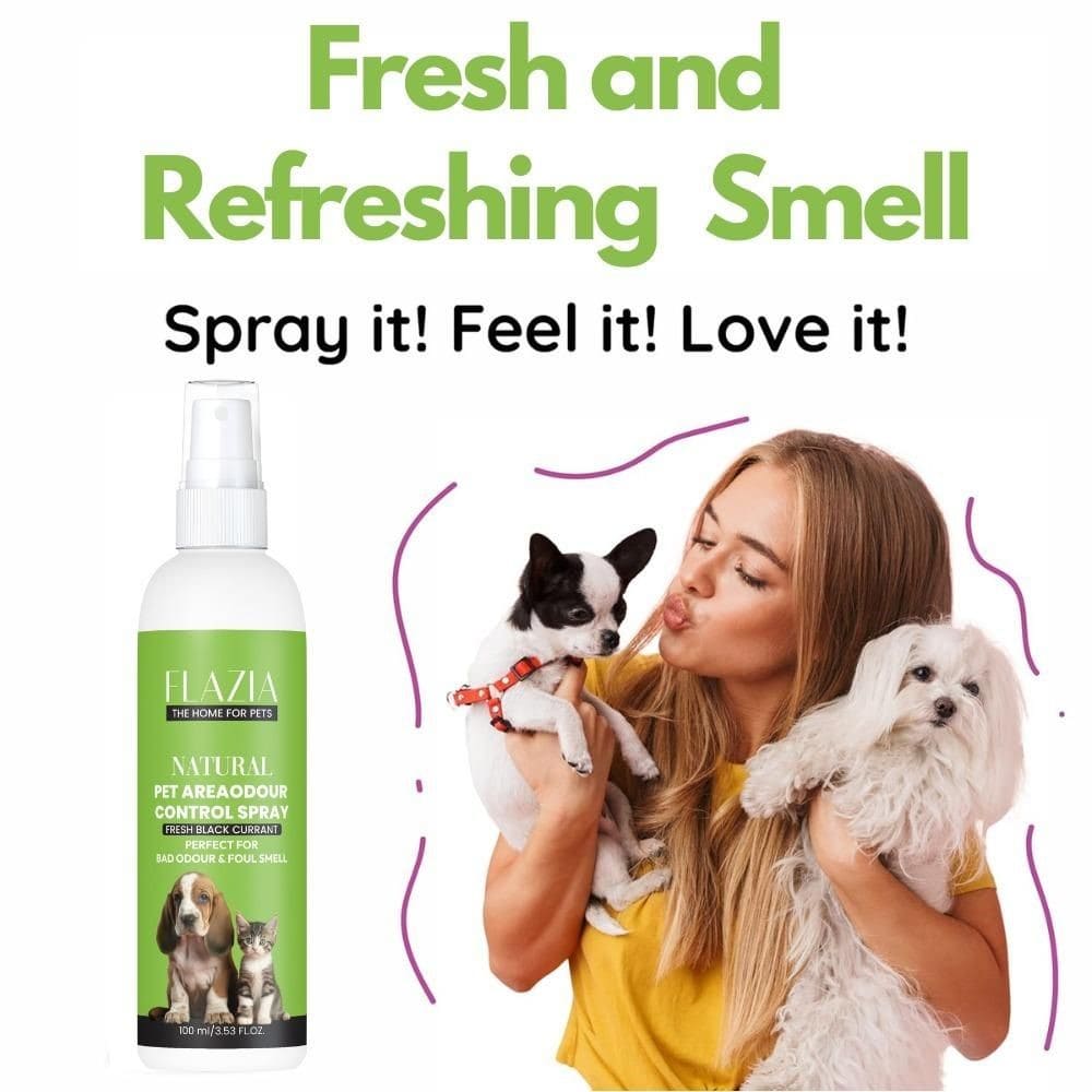 FLAZIA Pets Natural Odor Control Spray with natural fresh scent, safe for pets, designed to eliminate bad odors and leave a clean fragrance.