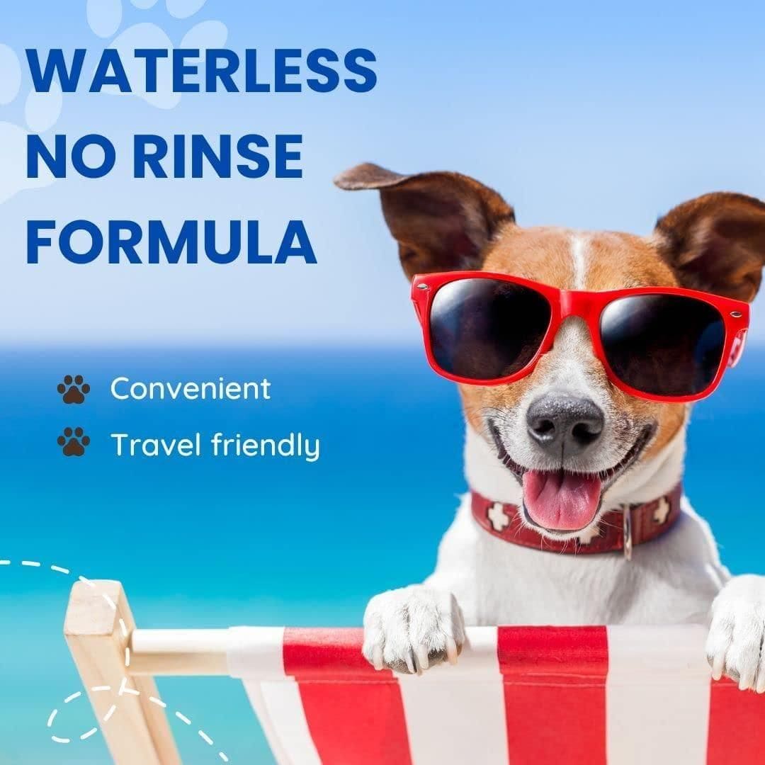 Flazia Pets natural waterless dog shampoo – fresh, long-lasting fragrance for clean-smelling dogs.