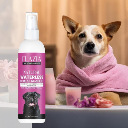 Natural waterless dog shampoo with gentle, safe ingredients for easy cleaning and deodorizing.