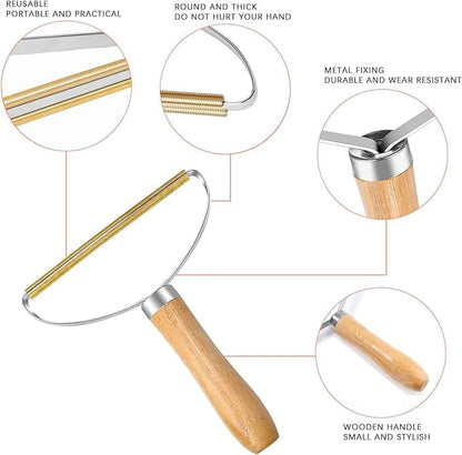 Sharp blades and protective cover of lint remover for safe and effective fabric care.