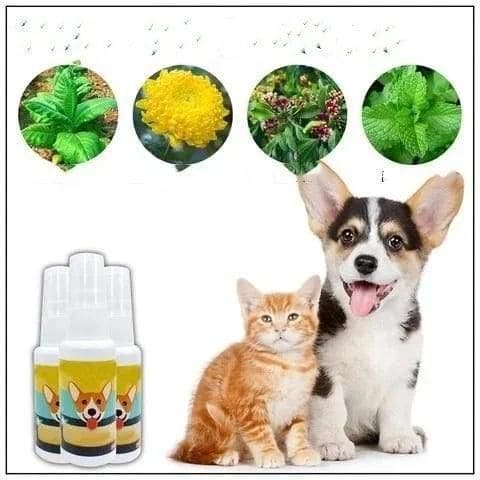 Bottle of natural potty training spray for dogs and cats, formulated to encourage proper toilet habits and prevent indoor accidents.