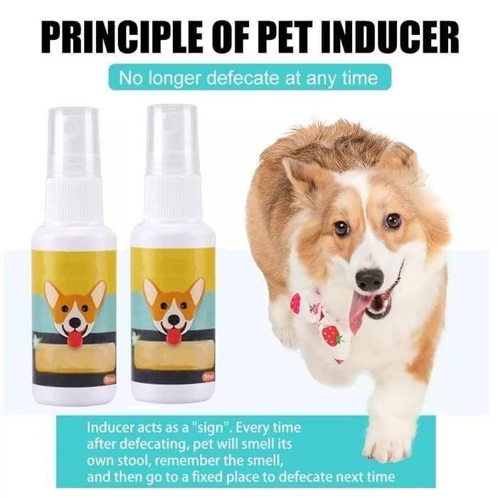 Natural potty training spray for dogs and cats, designed with a scent-inducing formula that encourages pets to relieve themselves in designated indoor or outdoor areas.
