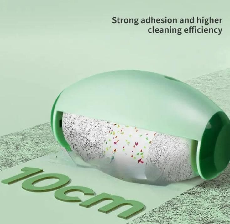 Washable green silicone lint roller being rinsed for reuse – strong and long-lasting performance.
