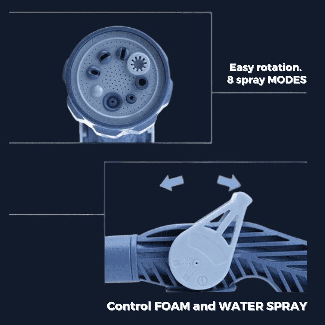 Adjustable pressure spray gun nozzle for precise control of water flow and spray pattern.