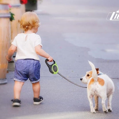 Child-friendly retractable pet leash featuring ergonomic handle, smooth extension and retraction, and durable cord for safe and controlled pet walking.
