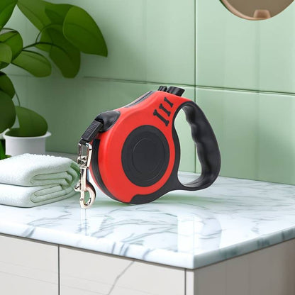 Retractable pet leash with handle and adjustable length cord.