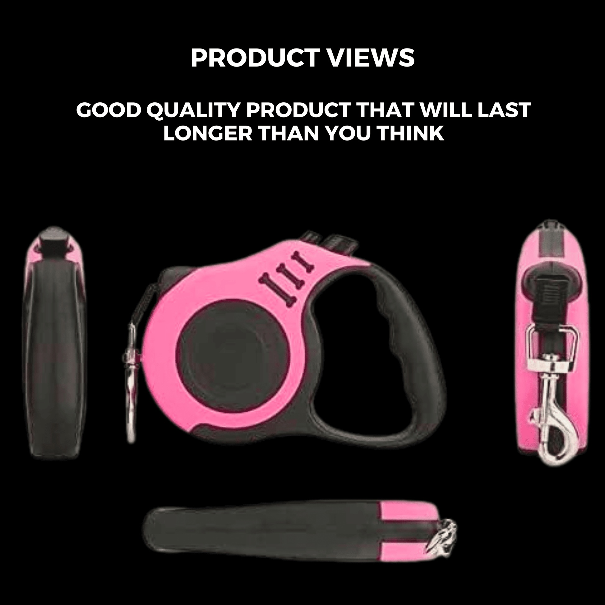 Premium retractable pet leash featuring strong, durable cord, ergonomic handle, smooth extension/retraction mechanism, and secure locking button for safe walking of pets.