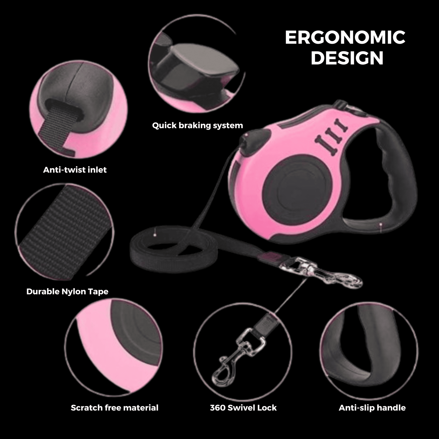 Stylish retractable pet leash featuring a unique handle design, durable extendable cord, and smooth retraction mechanism for controlled pet walking.