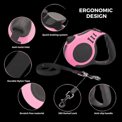 Stylish retractable pet leash featuring a unique handle design, durable extendable cord, and smooth retraction mechanism for controlled pet walking.