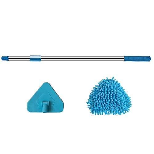 Rotatable triangle mop with long handle, microfiber flat mop, rotatable cleaning brush, and window glass wiper set