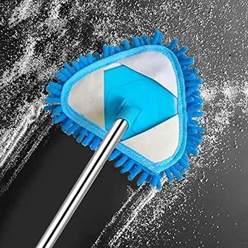 Rotatable triangle mop featuring a microfiber cleaning pad, extendable long handle, and 360-degree pivoting head for versatile household cleaning.