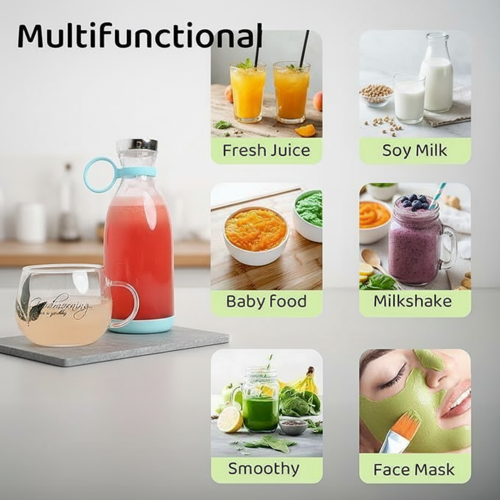 Multifunctional product used for making fresh juice, soy milk, baby food, milkshake, smoothies, and face masks.
