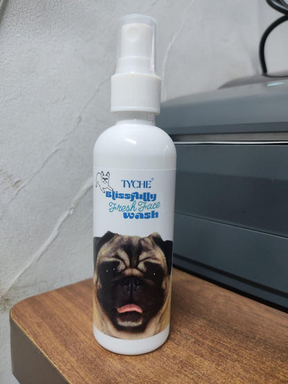 TYCHE Blissfully Flat Facewash in plastic packaging, formulated for gentle facial cleansing, suitable for all skin types, with smooth-flow dispensing bottle.